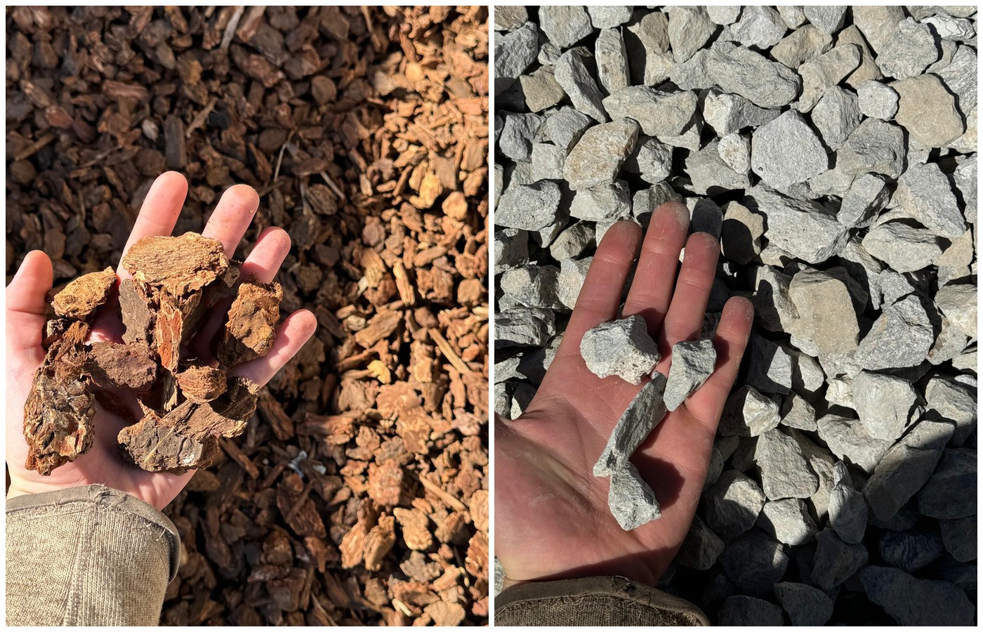 Bark mulch and gravel aggregate materials for Tahoe landscaping projects